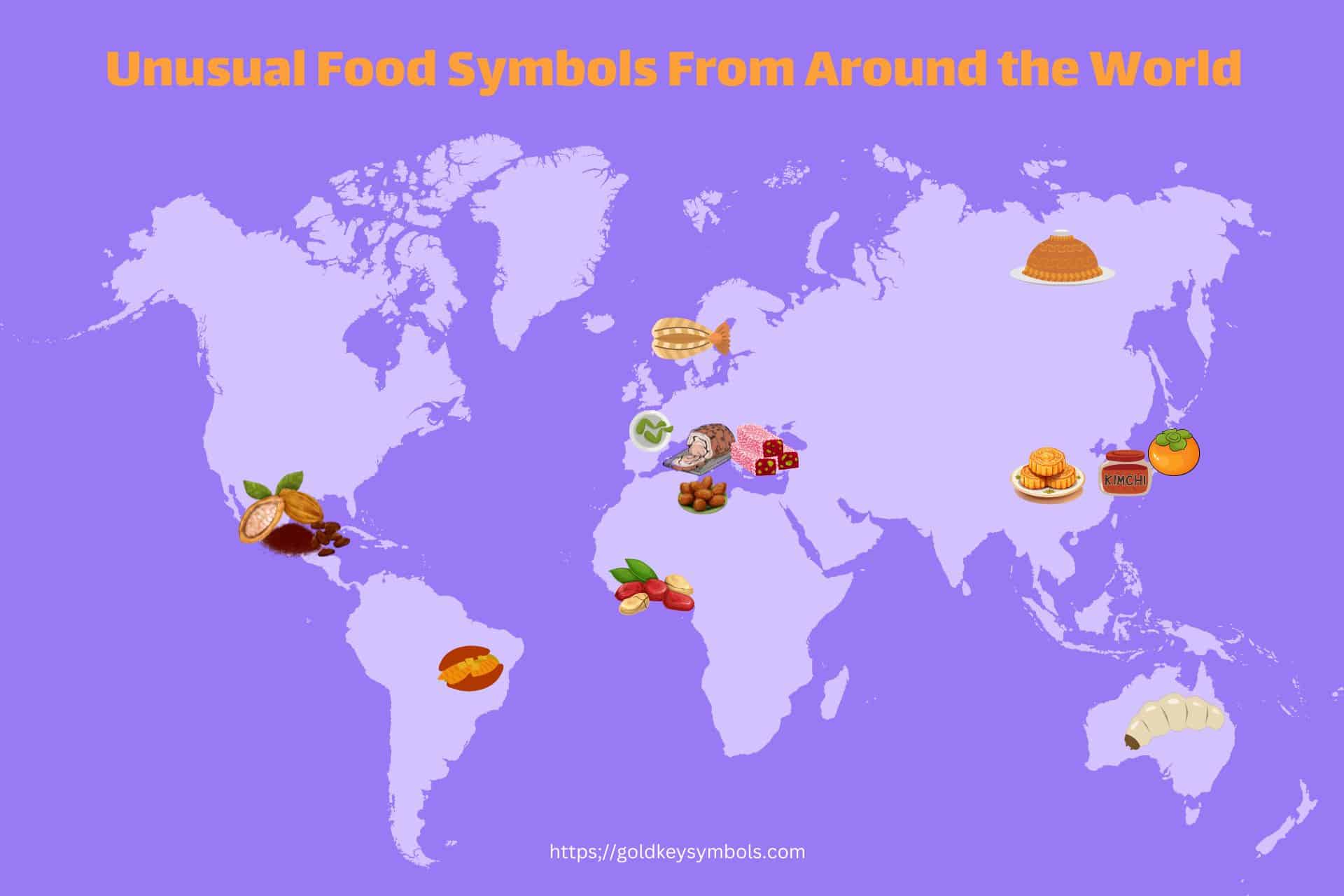 world map with unusual food symbols